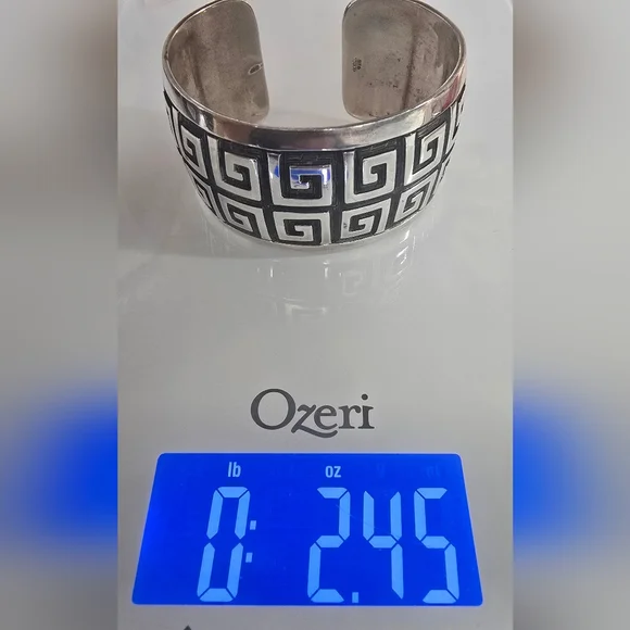 Vintage Taxco Sterling Silver Geometric Cuff Bracelet 2.45oz - Picture 6 of 6